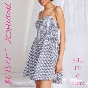 BETSEY JOHNSON NWT Bella Plaid-Frocked Dot Sleeveless Fit & Flare Minidress/XL